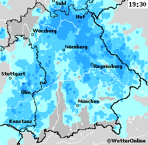 Regenradar von www.wetter-online.de am 26.09.2007 gegen 19:30 Uhr